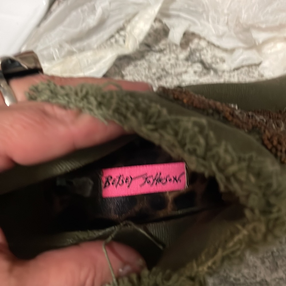 NWO Betsy Johnson Khaki color beaded Boot heels size 8 half - Picture 9 of 9